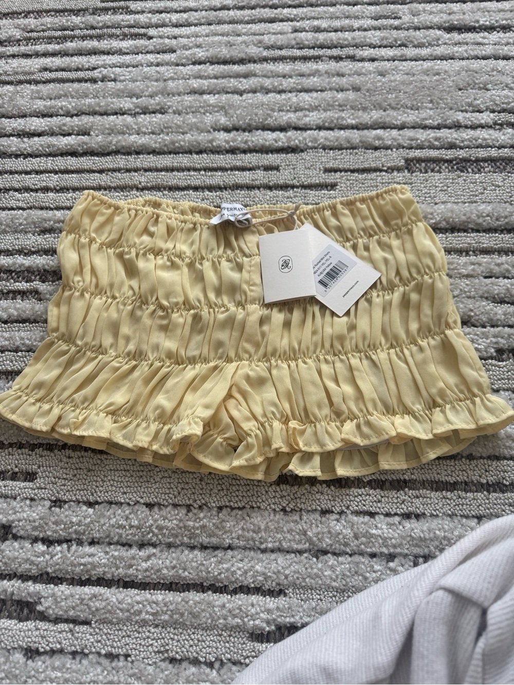 Peppermayo Yellow Ruffled Smocked Shorts